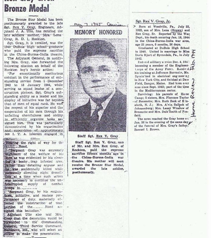 Veteran Rex Gray Bronze Medal Newspaper Article