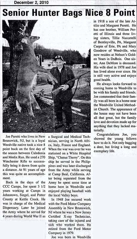 Veteran Joe Peretti in a Newspaper Article